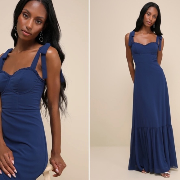 LULU's Prom Wedding Bridesmaid Sexy Elegant Bustier Romantic Flowy Maxi NWOT - Picture 1 of 4